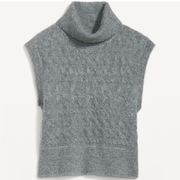 Old Navy Women’s Grey Sleeveless Cropped Cable-Knit Turtleneck Sweater Vest - Picture 4 of 13